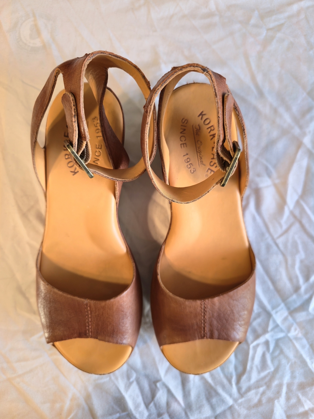 Kork-Ease Women's Brown Leather Ankle-Strap Sandals